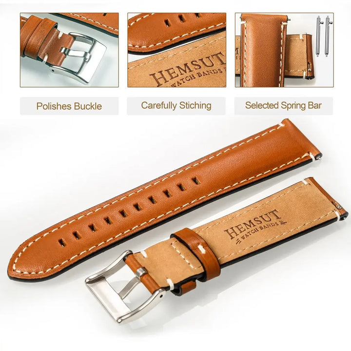 HEMSUT Genuine Cowhide Leather Quick-Release Watch Strap (18-24mm)