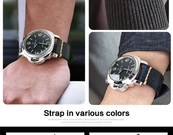 MAIKES Handmade Genuine Cow Leather Watch Band Vintage Black Watchband Watch Bracelet 20mm 22mm 24mm Watch Strap