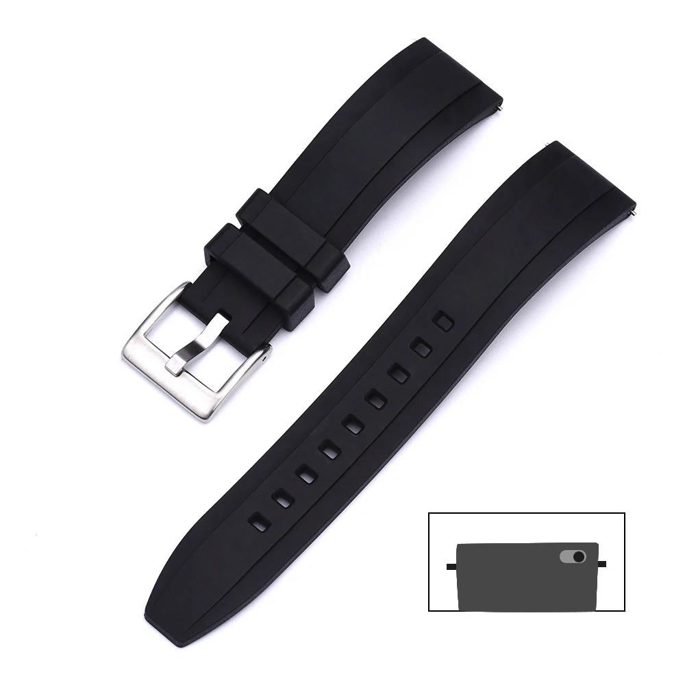 JUELONG Fluorine FKM Rubber Watch Strap 18mm 20mm 22mm 24mm Bracelet Diving Quick Release Rubber Watchband Silver Buckle