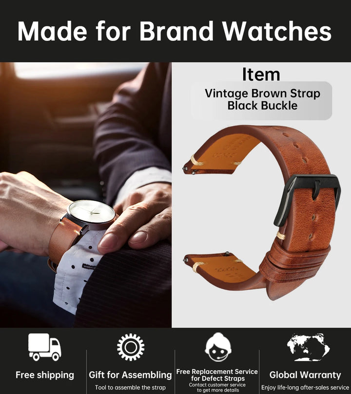 Vintage Vegetable-Tanned Leather Watch Band 20-24mm from Tuscany, Italy