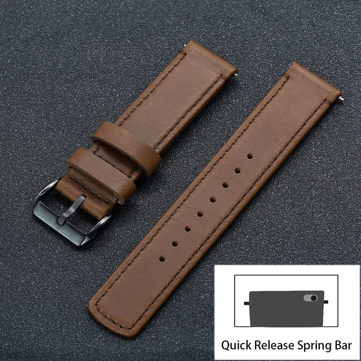 JUELONG Premium Leather Watch Strap 20mm 22mm With Quick Release Watch Bands Black Silver Buckle For Men's Watches Accessories
