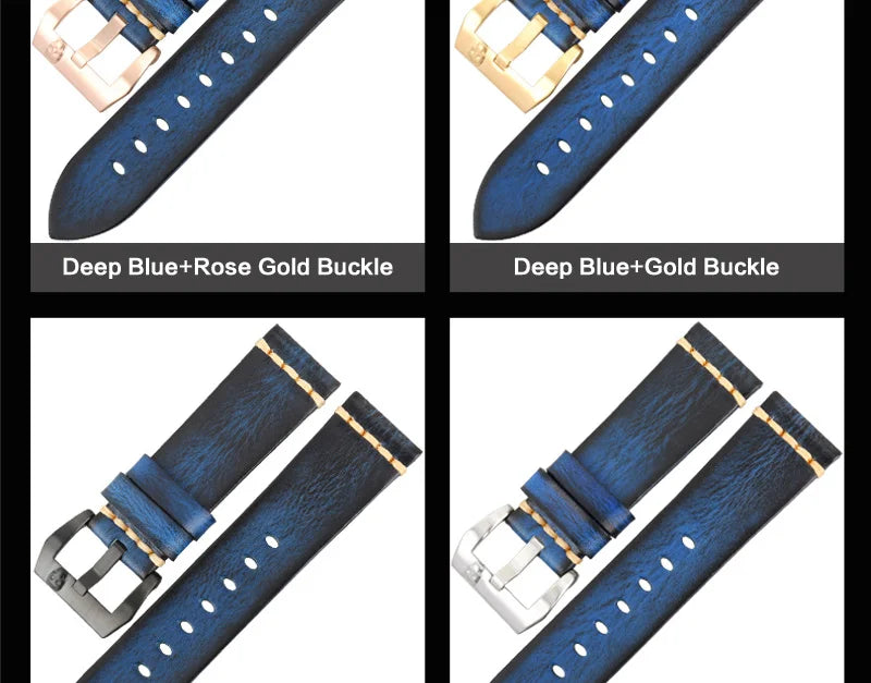 MAIKES Handmade Genuine Cow Leather Watch Band Vintage Black Watchband Watch Bracelet 20mm 22mm 24mm Watch Strap