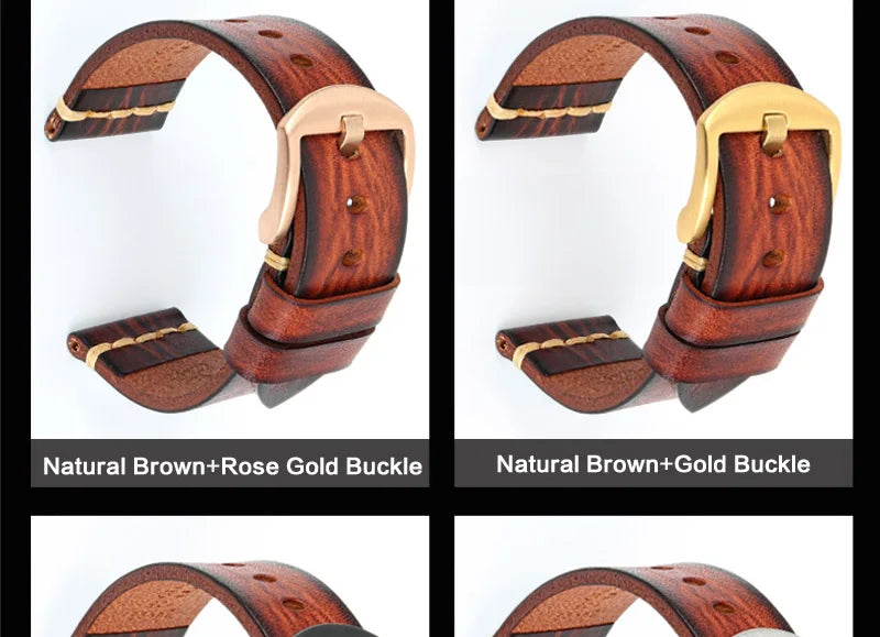 MAIKES Handmade Vintage Leather Watch Strap – 20/22/24mm for Panerai, Fossil, Casio & Seiko