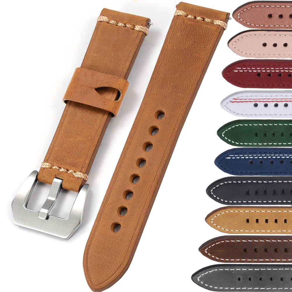 Men’s Genuine Leather Watch Band 22–24mm (Top Grain, High Quality)