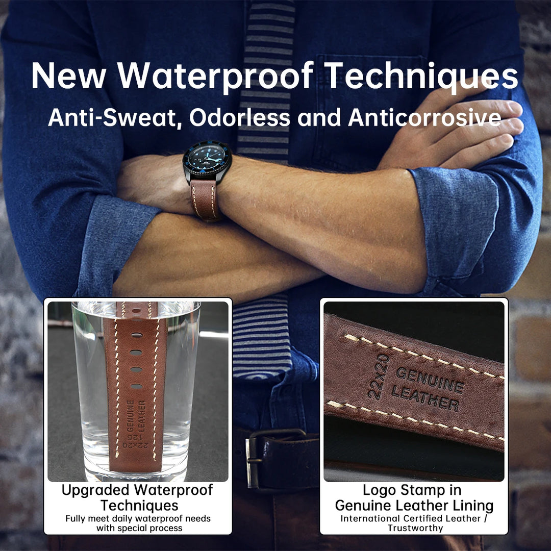 MAIKES Watch Band Handmade Genuine Leather Strap 20mm 22mm 24mm Men With Stainless Steel Buckle For Panerai Tissot Watchband