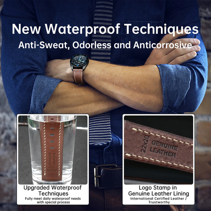 MAIKES Watch Band Handmade Genuine Leather Strap 20mm 22mm 24mm Men With Stainless Steel Buckle For Panerai Tissot Watchband