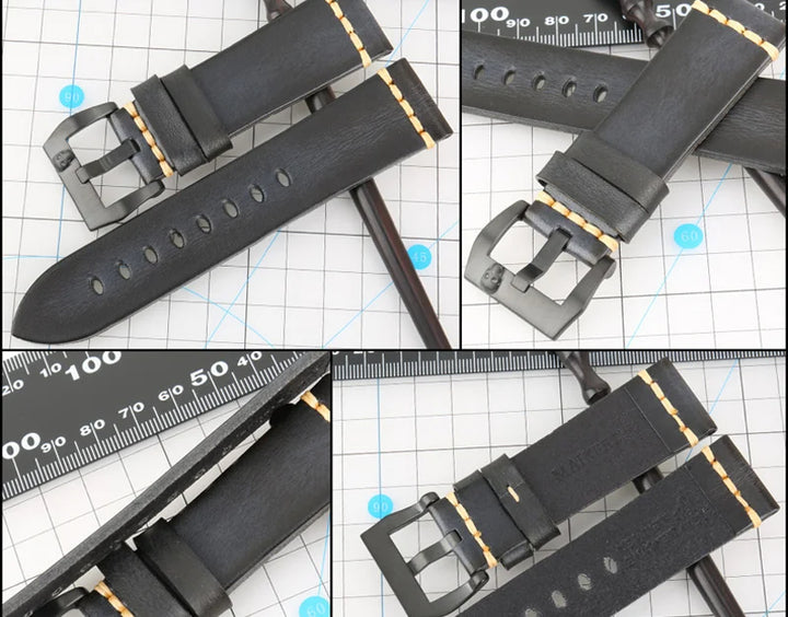 MAIKES Handmade Genuine Cow Leather Watch Band Vintage Black Watchband Watch Bracelet 20mm 22mm 24mm Watch Strap