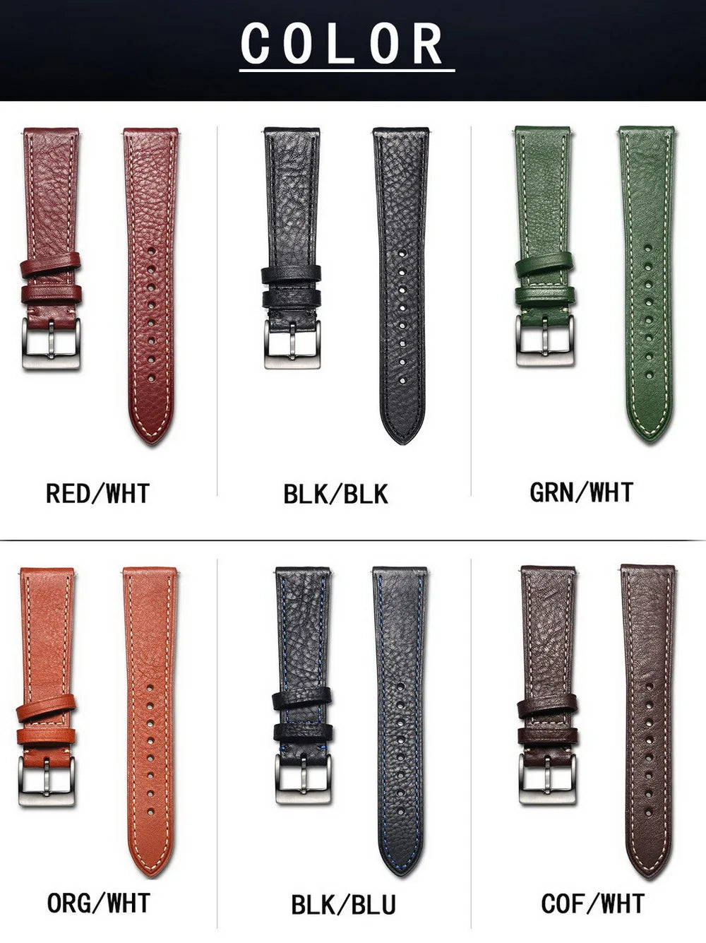 HEMSUT Genuine Cow Leather Quick-Release Watch Band (18-22mm)