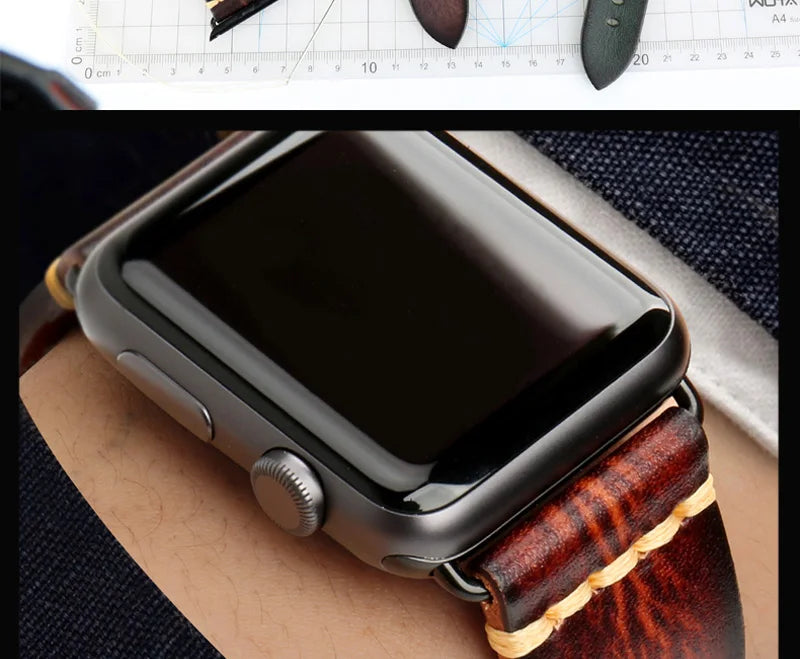 Handmade Leather Strap Watch Band For Apple Watch 45mm 41mm 44mm 42mm 40mm Series 9 8 7 6 SE 5 4 iWatch Bracelet