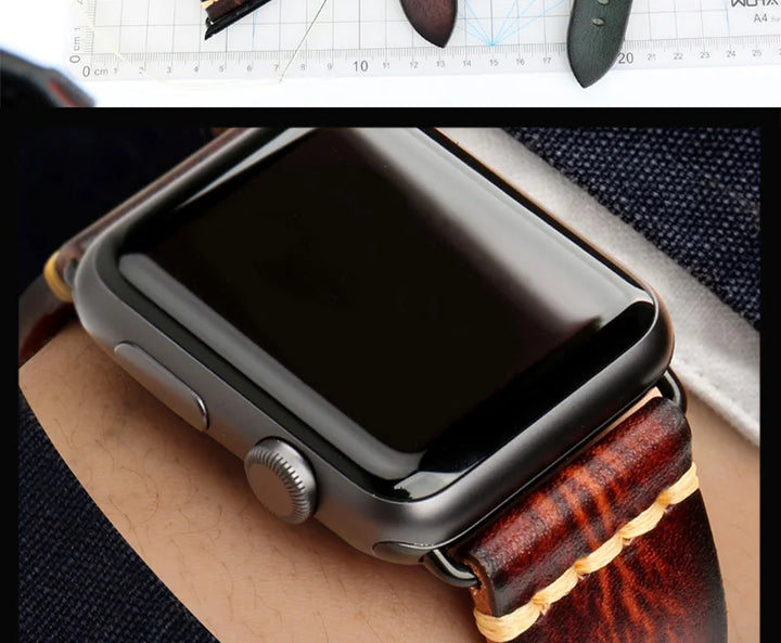 Handmade Leather Strap Watch Band For Apple Watch 45mm 41mm 44mm 42mm 40mm Series 9 8 7 6 SE 5 4 iWatch Bracelet