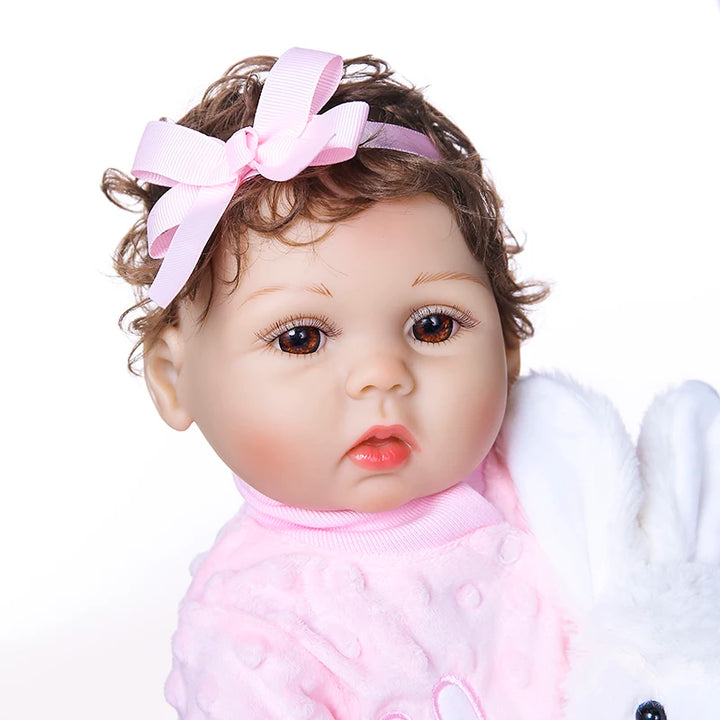 47 cm Original NPK Full‑Body Silicone Toddler Girl Reborn Doll – Curly Hair Bath Toy