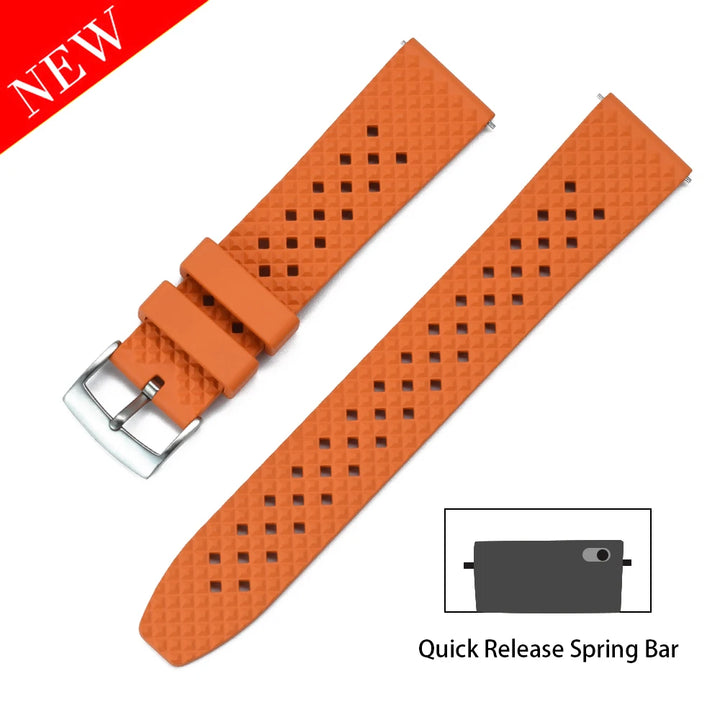 JUELONG Premium Tropical FKM Rubber Straps 20mm 22mm Quick Release Breathable Porous Perfect Fit Flat End Universal Watch Strap