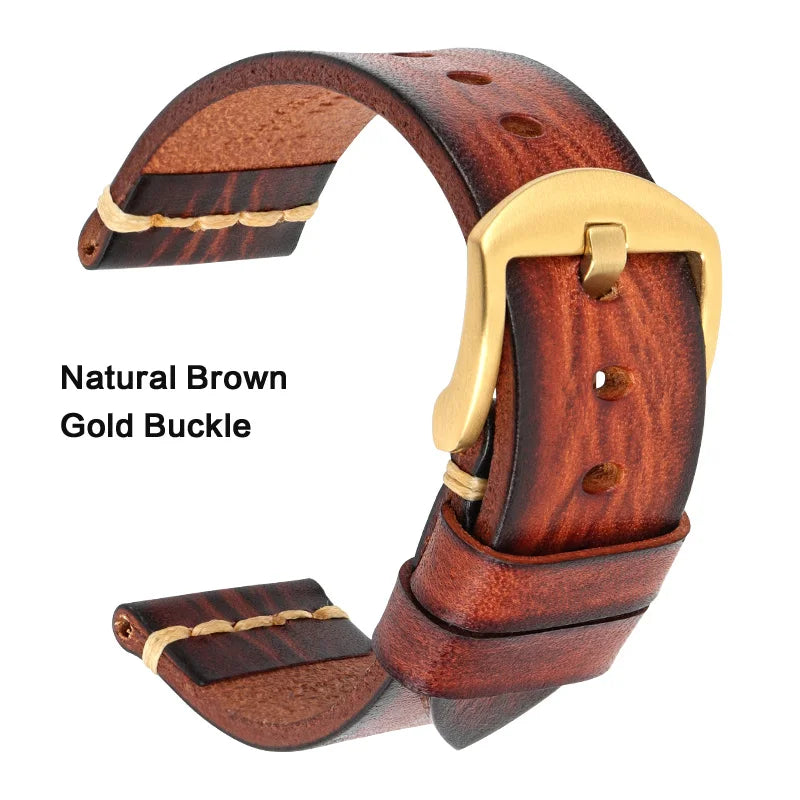 Handmade Vintage Vegetable-Tanned Leather Watch Strap for OMEGA, Fossil, CITIZEN, SEIKO, HUAWEI