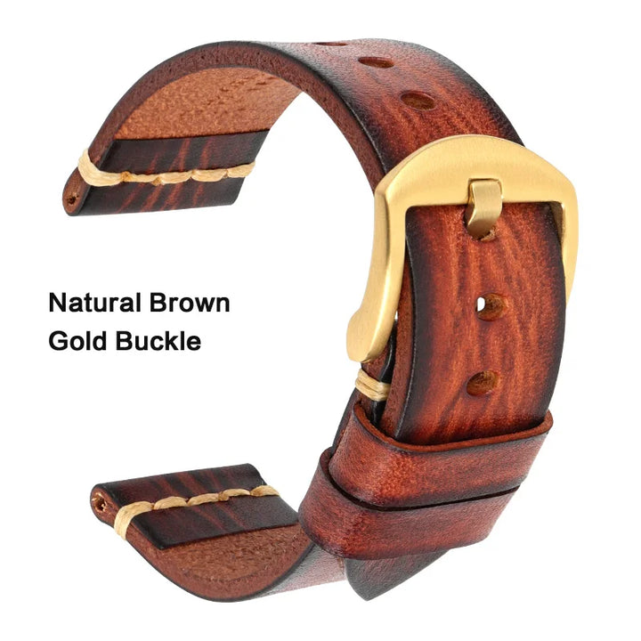 MAIKES Handmade Calfskin Leather Watch Strap – 20/22/24mm, Vintage for Panerai, MIDO & Longines