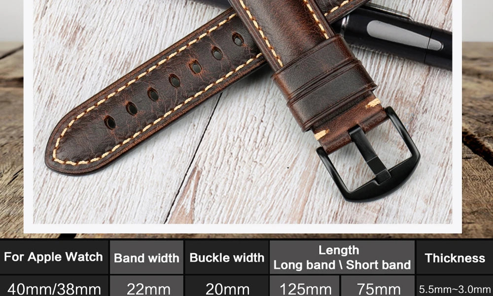Vintage Cow Leather Apple Watch Strap – 40-45mm for Series 4-9 & SE