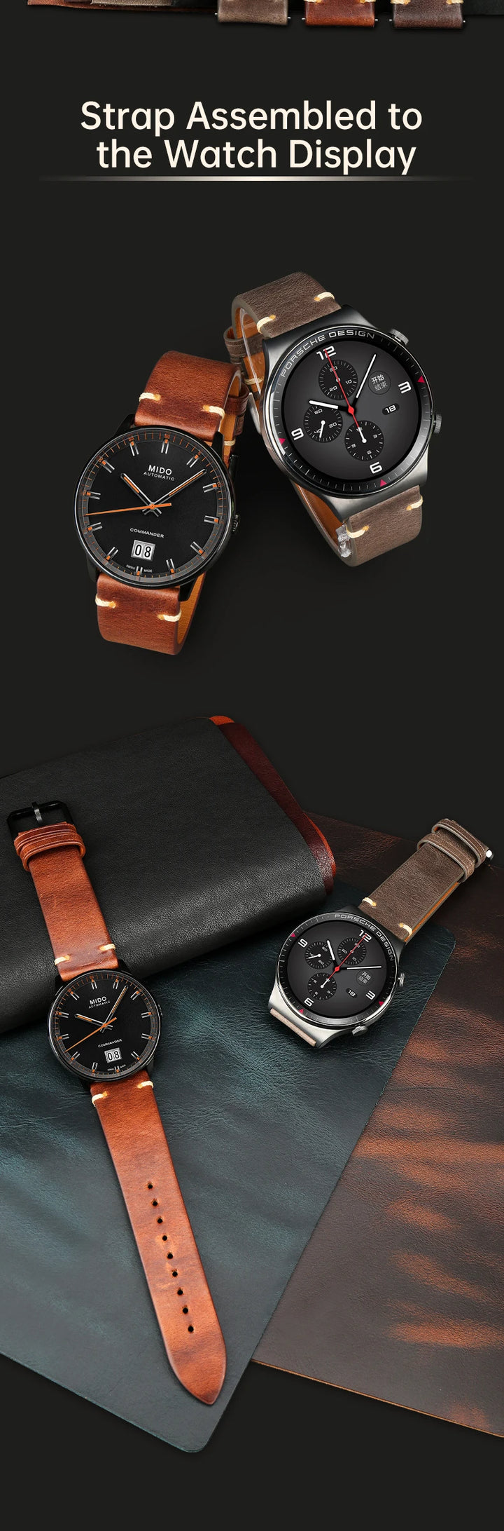 Vintage Vegetable-Tanned Leather Watch Band 20-24mm from Tuscany, Italy