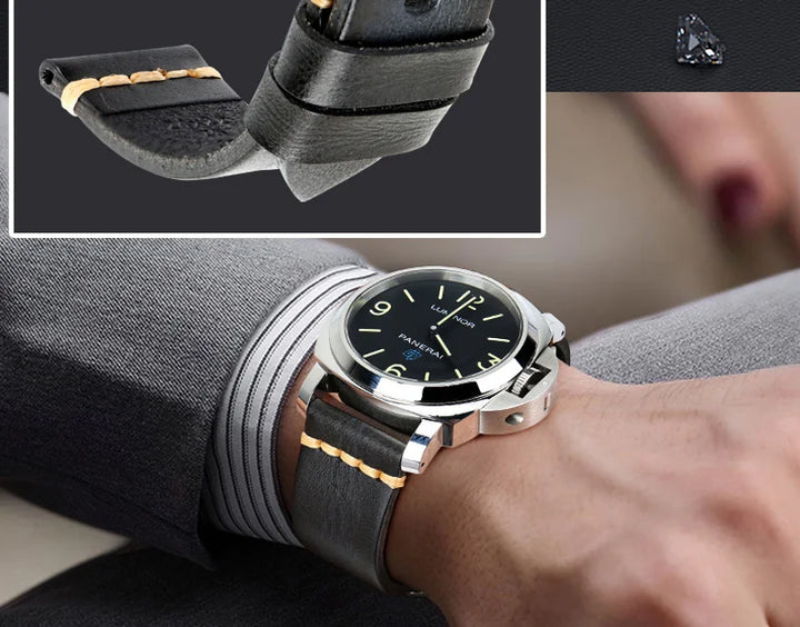 MAIKES Handmade Genuine Cow Leather Watch Band Vintage Black Watchband Watch Bracelet 20mm 22mm 24mm Watch Strap