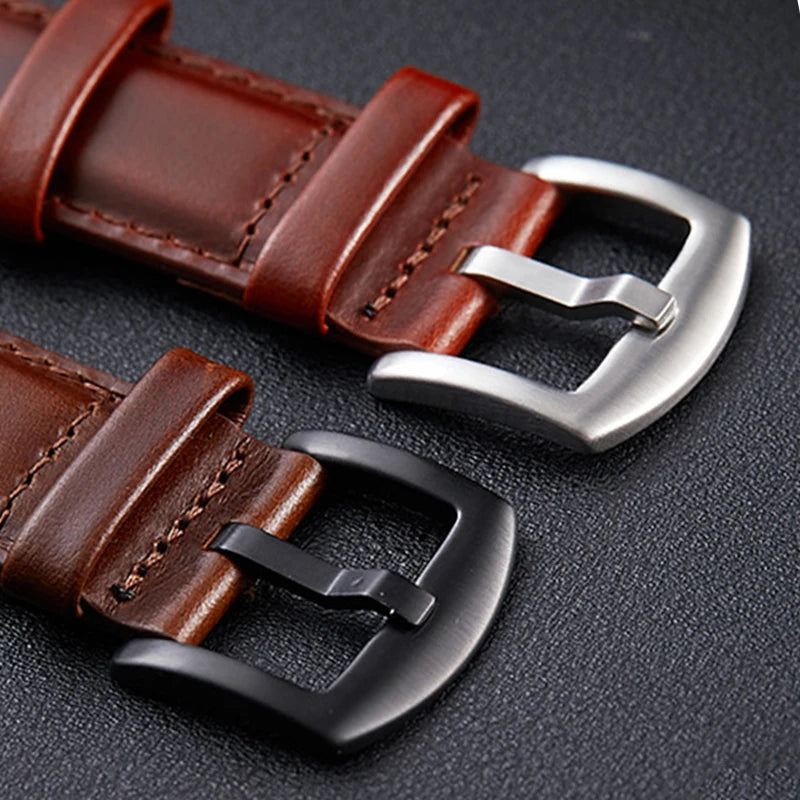 Metal Watch Band with Buckle – 14–24mm Stainless Steel Strap (Silver/Black)