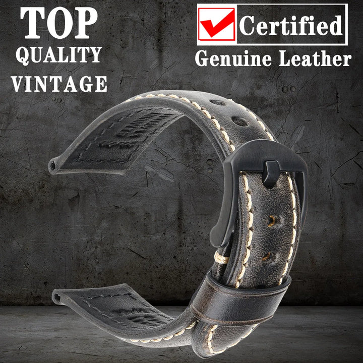 Vintage Oil Wax Leather Watch Strap 20–26mm for Panerai & Breitling – MAIKES
