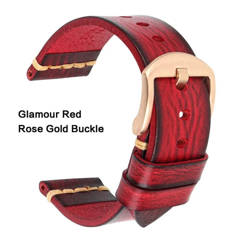 Handmade Vintage Vegetable-Tanned Leather Watch Strap for OMEGA, Fossil, CITIZEN, SEIKO, HUAWEI