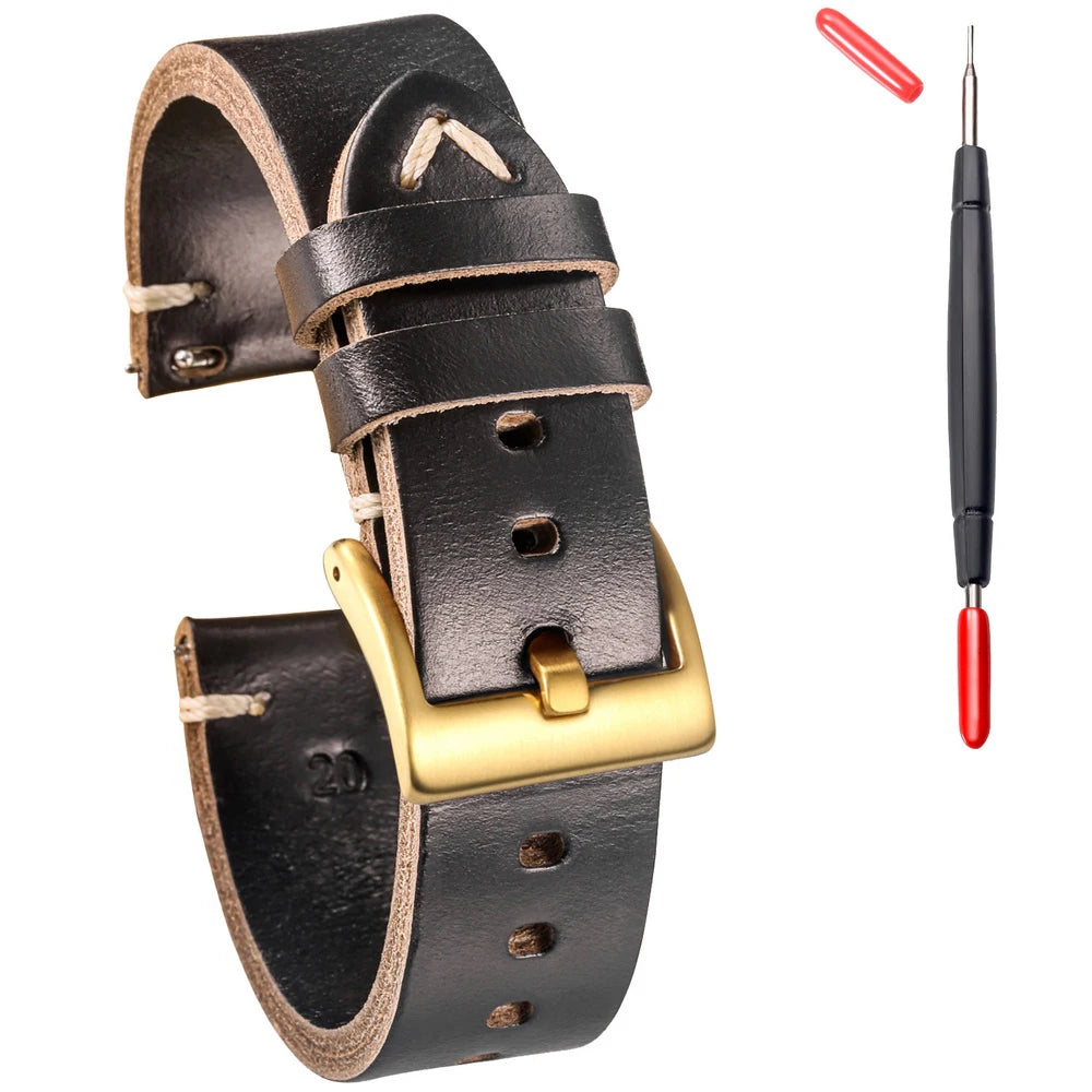 Hemsut Genuine Leather Watch Bands For Men Women Horween Chromexcel Leather Quick Release Handmade Watch Strap 18 19 20 21 22