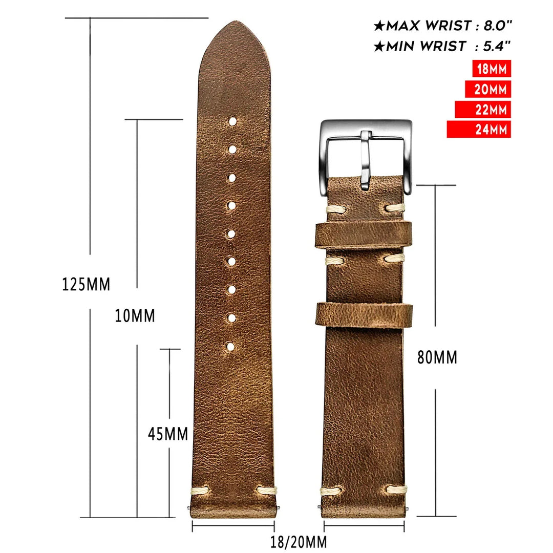 Genuine Horween CXL Leather Watch Strap 18–22mm Quick Release