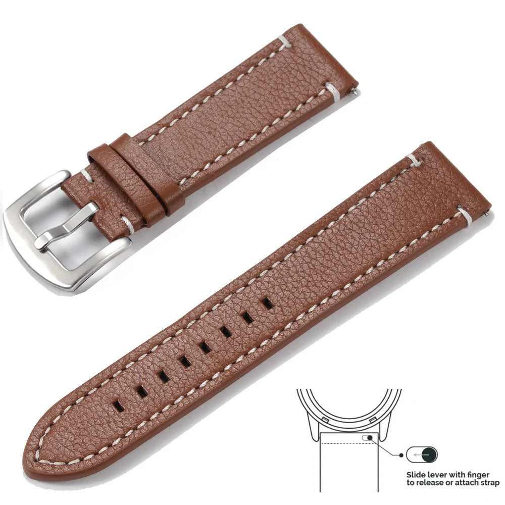 Genuine Leather Quick Release Watch Band 20–22mm for Huawei & Samsung Galaxy 45/46mm