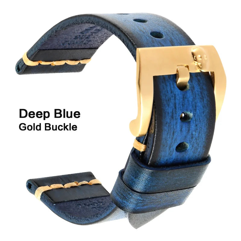 MAIKES Handmade Genuine Cow Leather Watch Band Vintage Black Watchband Watch Bracelet 20mm 22mm 24mm Watch Strap