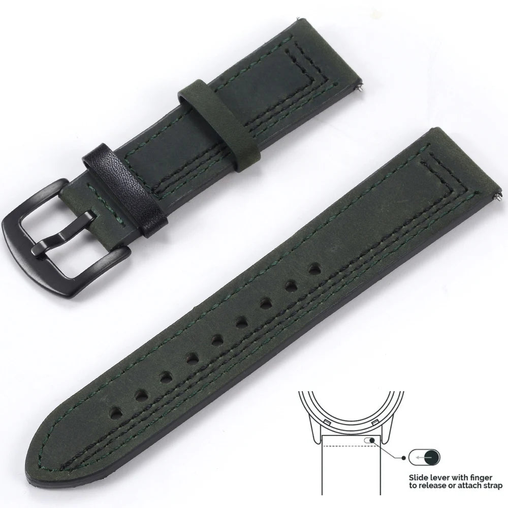 Genuine Leather Quick Release Watch Band 20–22mm for Huawei & Samsung Galaxy 45/46mm