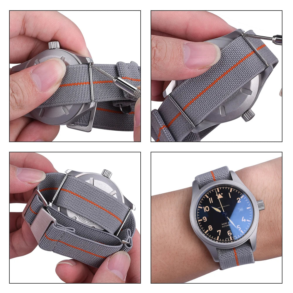 NATOBELT 60s French Troops Parachute Bag Elastic Strap 20mm 22mm Nylon Watchbands Man's Universal Smart Watch Fabric Wristband