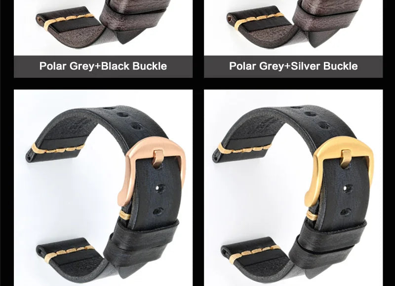 MAIKES Handmade Calfskin Leather Watch Strap – 20/22/24mm, Vintage for Panerai, MIDO & Longines