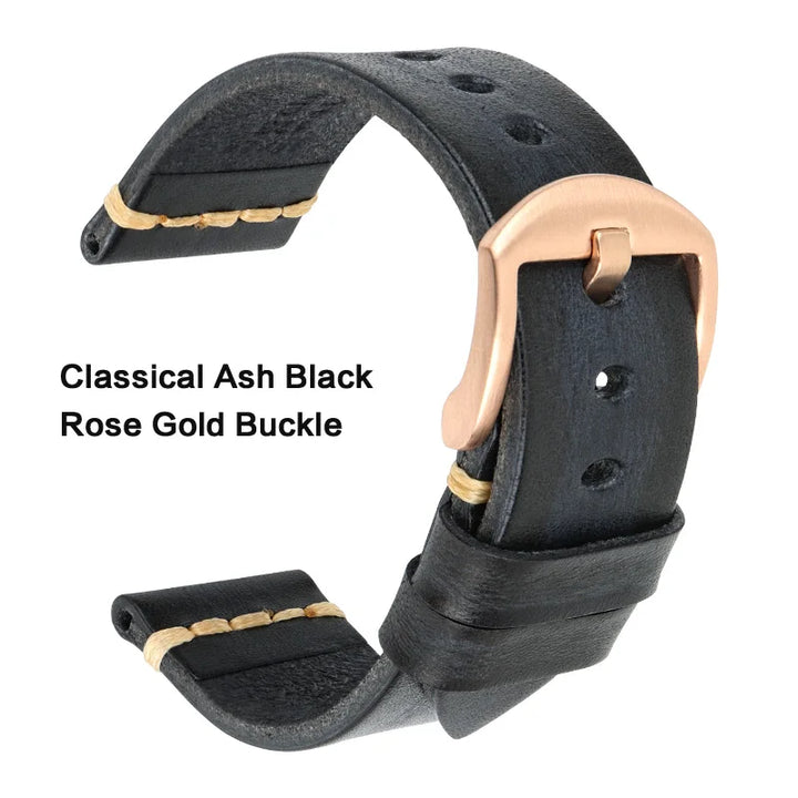 MAIKES Handmade Calfskin Leather Watch Strap – 20/22/24mm, Vintage for Panerai, MIDO & Longines