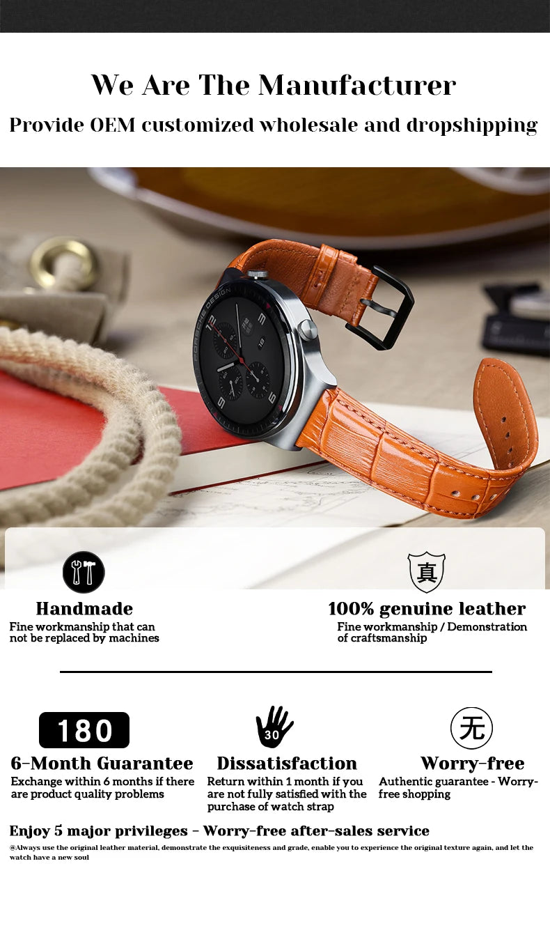 Quick Release Leather Watch Bands Watch Accessories For SEIKO Samsung Galaxy Watch Strap Active2/3 Watch Bracelet