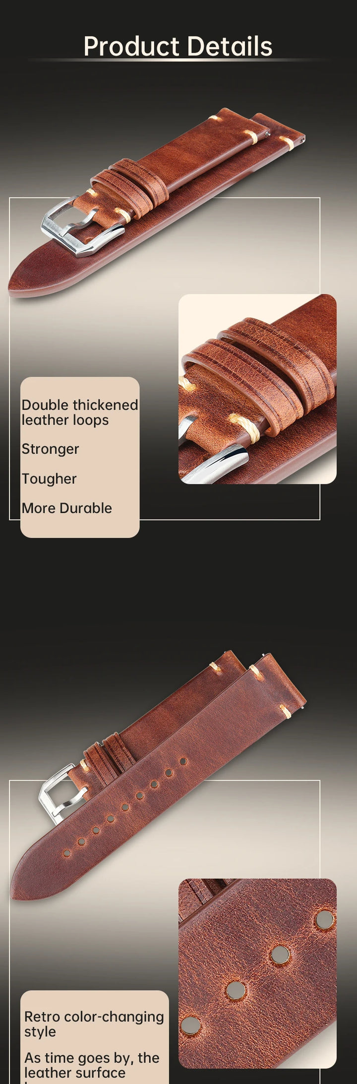 MAIKES Quick Release Watch Band Vegetable Tanned Leather Made in Italy Top Quality Bracelet 20mm 22mm Cow Leather Strap