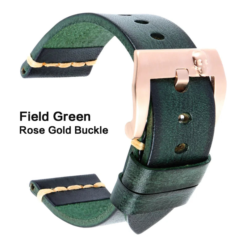 MAIKES Handmade Italian Leather Watch Strap – 18–24mm, Vintage for Panerai, Omega & IWC