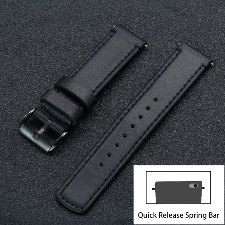 JUELONG Premium Leather Watch Strap 20mm 22mm With Quick Release Watch Bands Black Silver Buckle For Men's Watches Accessories
