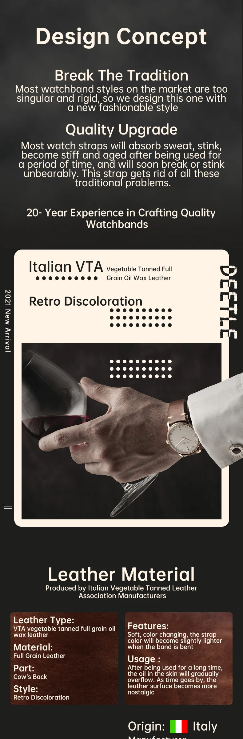 MAIKES Handmade Quick Release Watch Band With Butterfly Buckle Leather Made in Tuscany Italy Bracelets Watch Strap