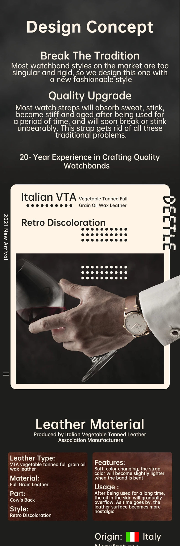 MAIKES Quick Release Watch Band Vegetable Tanned Leather Made in Italy Top Quality Bracelet 20mm 22mm Cow Leather Strap