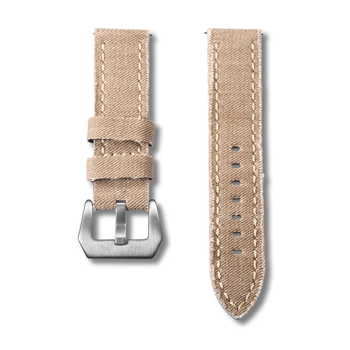 Hemsut Denim Canvas Watch Strap – 20–24mm Quick-Release Khaki, Steel Buckle