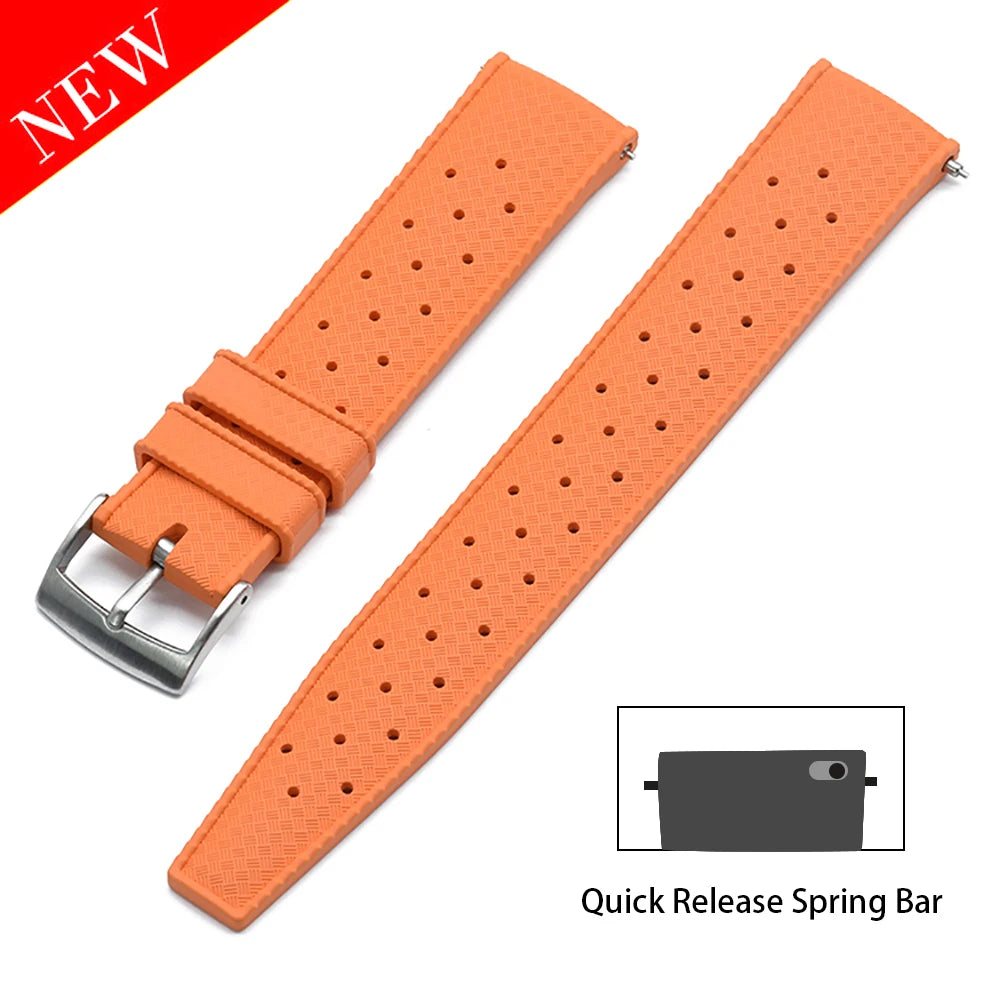 JUELONG PFAS-Approved Quick Release Tropical FKM Rubber Watch Strap 18-19-20-21-22-23-24mm Perfect Fit Flat End Universal Bands