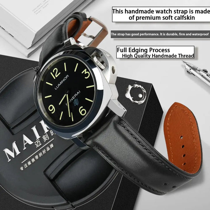 MAIKES luxury Genuine Leather Watch Bands 20mm 22mm 24mm Soft Cowhide Leather Strap Bracelet For Longines Casio DW Watchband