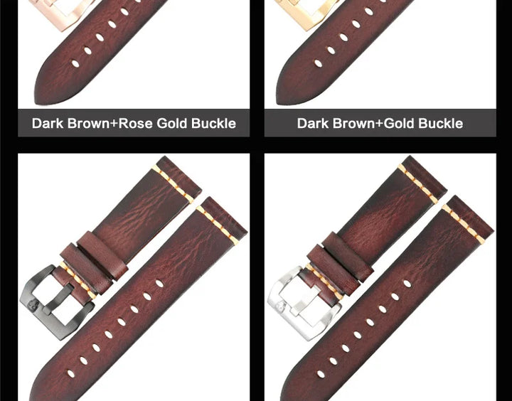 MAIKES Handmade Genuine Cow Leather Watch Band Vintage Black Watchband Watch Bracelet 20mm 22mm 24mm Watch Strap