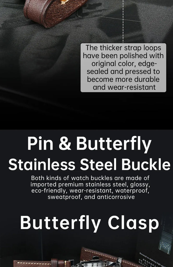 MAIKES Watch Accessories Leather Watch Strap With Stainless Steel Butterfly Buckle 20mm 22mm Men's Bracelet Watch Band