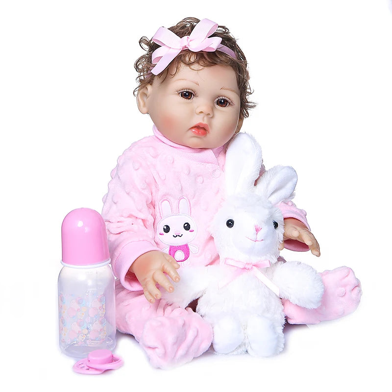 47 cm Original NPK Full‑Body Silicone Toddler Girl Reborn Doll – Curly Hair Bath Toy