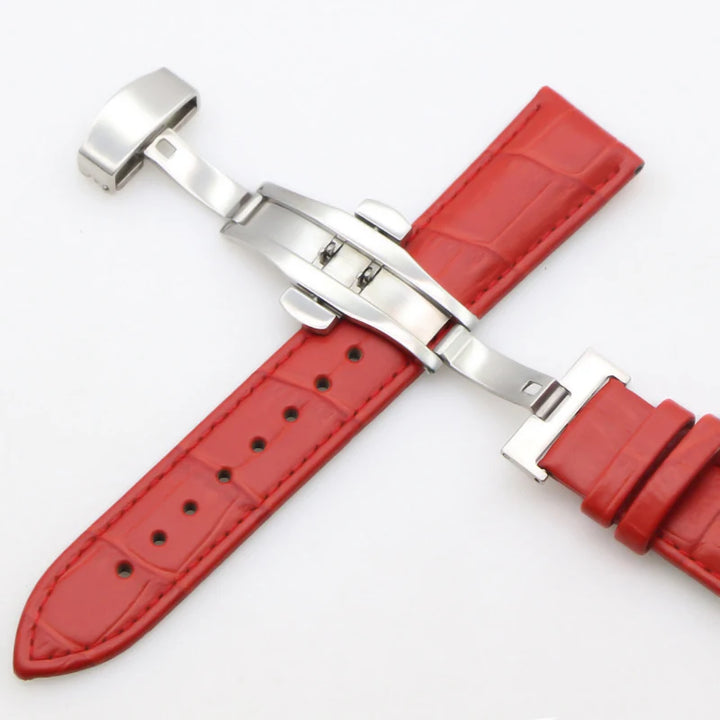 Genuine Leather Watch Straps 18mm20mm22mm24mm Universal Watch Butterfly Buckle Steel Band Buckle Bracelet Bangle Bracelet + Tool