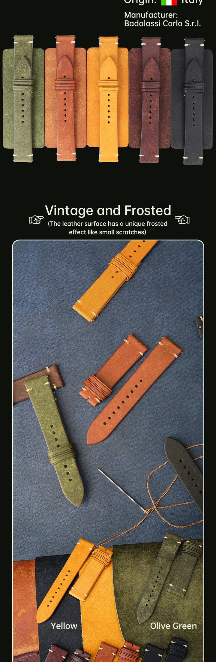 MAIKES Vintage Leather Watch Strap with Butterfly Buckle
