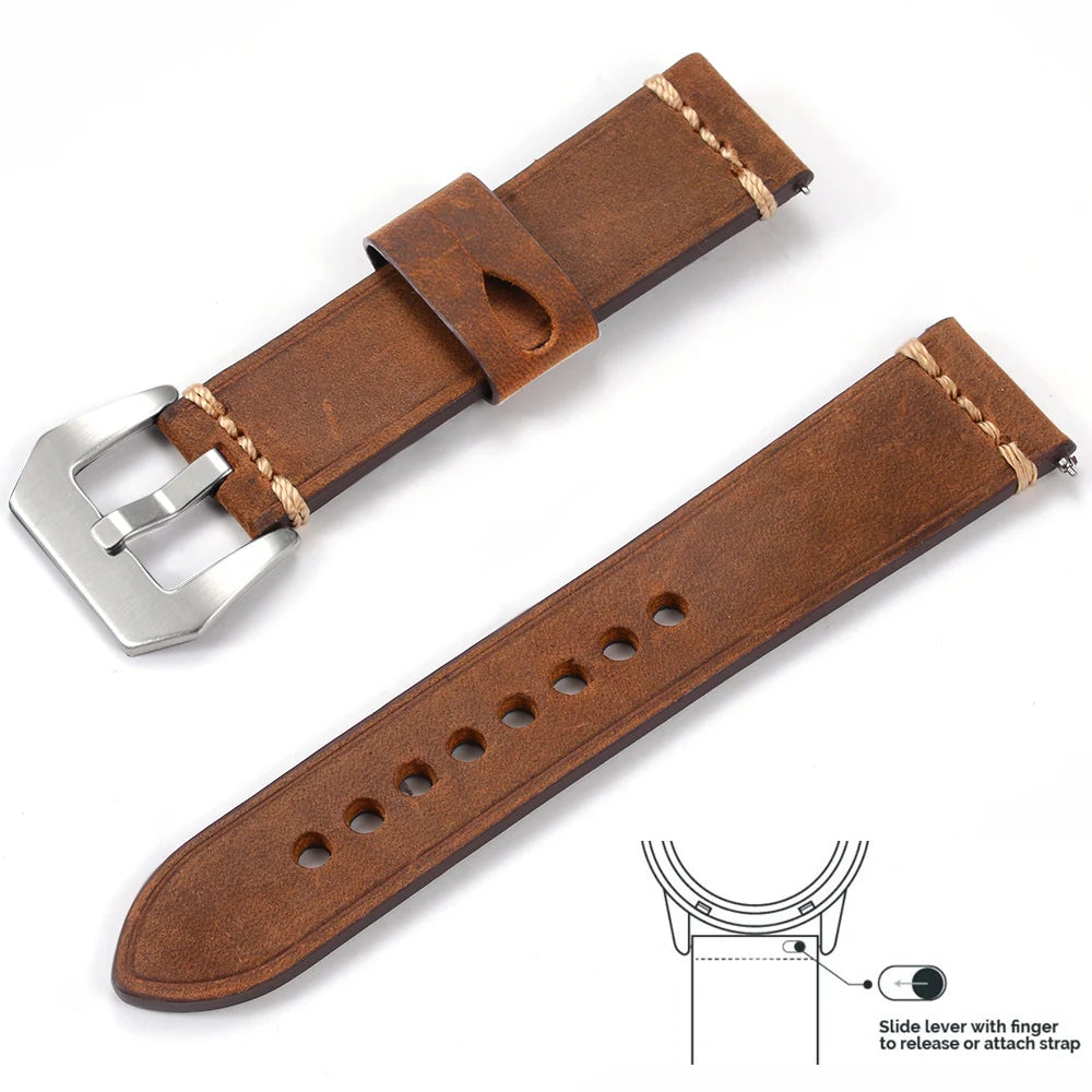 Men’s Genuine Leather Watch Band 22–24mm (Top Grain, High Quality)