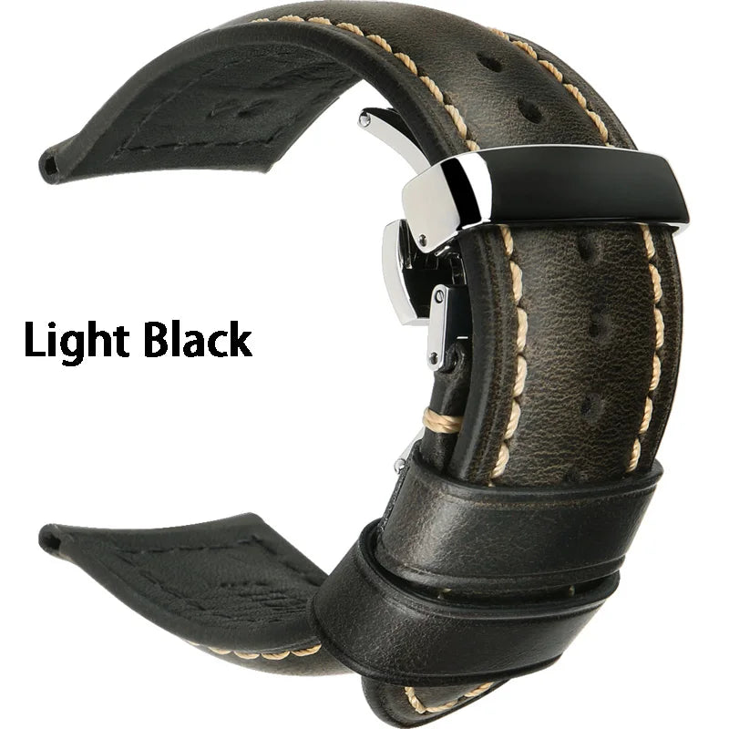 Cowhide Leather Watch Strap – 20/22/24mm, Butterfly Buckle Clasp