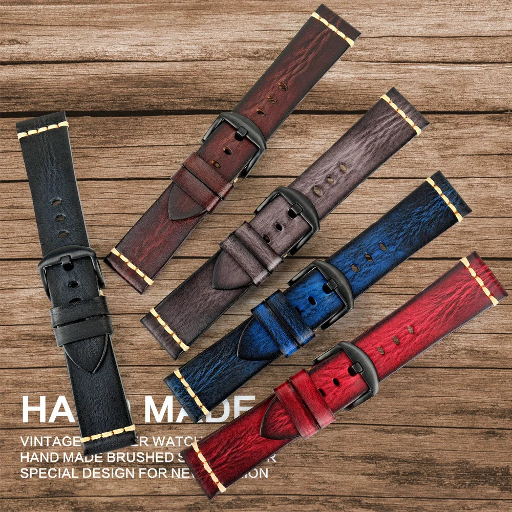 MAIKES Handmade Vintage Leather Watch Strap – 20/22/24mm for Panerai, Fossil, Casio & Seiko