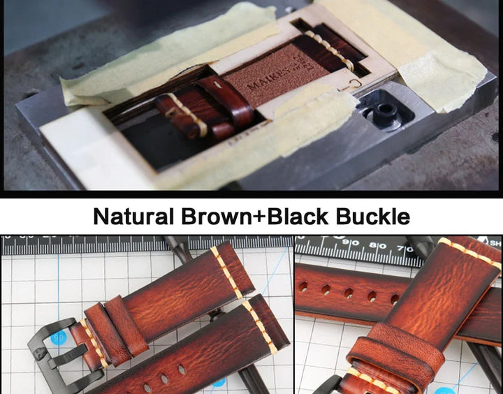 MAIKES Handmade Genuine Cow Leather Watch Band Vintage Black Watchband Watch Bracelet 20mm 22mm 24mm Watch Strap